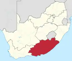 Map showing the location of the Eastern Cape in the southern part of South Africa