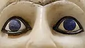 A closeup of the finely crafted eyes