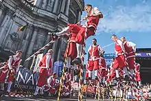 Joust on stilts in Namur. Stiltwalkers fights dates back to 1411 in Namur and still exists today.