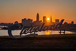 The Cleveland sign at Edgewater Park at sunrise