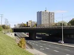 Eglinton Avenue at the Eglinton GO Station, east of Bellamy Road