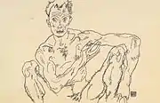 Sketch of a male nude in black crayon, Egon Schiele, 1918