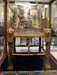 The Throne of Tutankhamun; 1336–1327 BC; wood covered with sheets of gold, silver, semi-precious and other stones, faience, glass and bronze; height: 1 m; Egyptian Museum (Cairo)