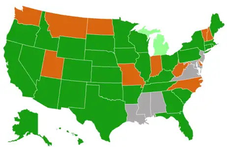 States holding regularly-scheduled legislative and gubernatorial elections in 2020:  Governor and all legislative chambers  All legislative chambers  A portion of legislative chambers  None