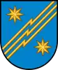 A coat of arms depicting three yellow, diagonal lines zig-zagging from the bottom left to the top right on a grey background