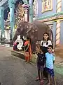 Devotees with Elephant Lakshmi in Manakula Vinayagar Temple