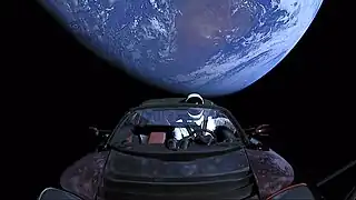 Roadster with Starman in orbit