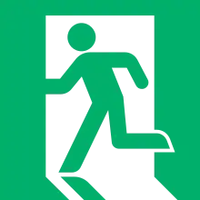 Green pictogram with a running man