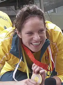 Emily Seebohm, member of the winning 4 × 100-metre freestyle.