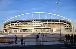 Exterior shot of the stadium during the 2007 Pan American Games, looking from the east, July 2007