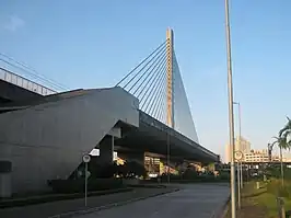 An elevated station in Sao Paolo has a design like a cable-stayed bridge..