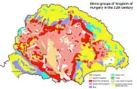 Kniezsa's (1938) view on the ethnic map of the Kingdom of Hungary in the 11th century, based on toponyms. Kniezsa's view has been criticized by many scholars, because of its non-compliance with later archaeological and onomastics research, but his map is still regularly cited in modern reliable sources. One of the most prominent critics of this map was Emil Petrovici.