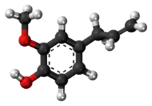 Ball-and-stick model of the eugenol molecule