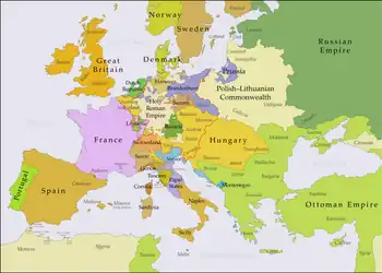 Map of European political borders in 1748