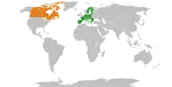 Map indicating locations of European Union and Canada