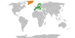 Map indicating locations of European Union and Greenland