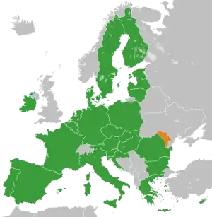 Map indicating locations of European Union and Moldova