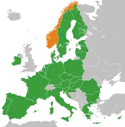 Map indicating locations of European Union and Norway