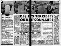 L'Express newspaper of December 29, 1955, reading "Terrible facts that should be known", condemning the censorship of the Constantine massacres in August of the same year.