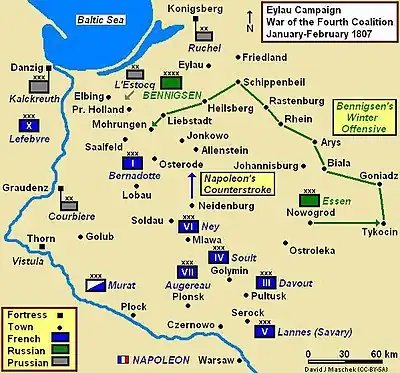 Battle of Eylau Campaign Map, Jan.-Feb. 1807