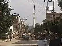 Destroyed buildings along a street