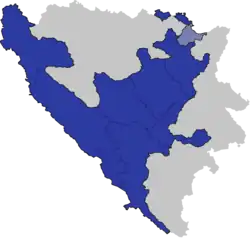 Location of the Federation of Bosnia andHerzegovina (blue) within Bosnia and Herzegovina. Brčko District is light blue. a