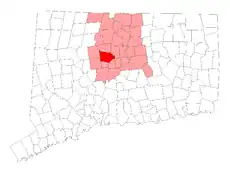 Farmington's location within Hartford County and Connecticut