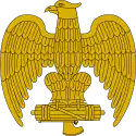 Eagle perched on fasces, as adorned on caps and helmets of Fascist Italy