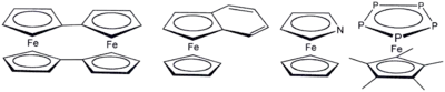 Various ferrocene derivatives where cyclopentadienyl has been replaced by related ligands