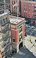 High angle photo of Firehouse, Hook & Ladder Company 8 with visible Ghostbusters logo.