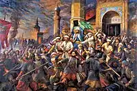 Qolsharif and his students defend their madrassa and the Cathedral Mosque.