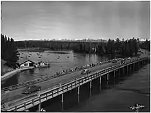 Black and White photo of Fishing bridge ca 1951 in Yellowstone National Park