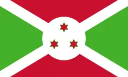 Six-pointed red stars outlined in green in the flag of Burundi.