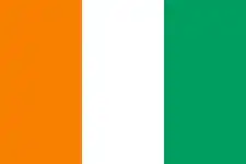 Flag of Côte d'Ivoire (1959). The orange stands for the savannah, the fertile land in the north of the country, opposed to the green of the forests in the south.