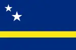 The flag of Curaçao, a charged horizontal triband.