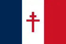 Flag used by the Free French Forces during World War II; in the centre is the Cross of Lorraine; later, the personal standard of President Charles de Gaulle, as Chief of the Free France.