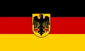 Variant of the flag of Germany, a charged horizontal triband.