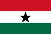 The flag of Ghana (1964–1966), a charged horizontal triband.