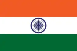 The flag of India, a charged horizontal triband.