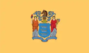 The flag of New Jersey has "the State seal ... in Jersey blue on a buff background"