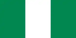 The flag of Nigeria, a simple vertical triband.