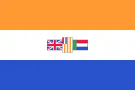 The flag of South Africa (1928–1994), a charged horizontal triband.