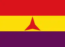 Three-pointed red star in the flag of the International Brigades.