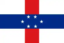 Six-star flag of the Netherlands Antilles (until 1985). The six stars represents the six islands of the Netherlands Antilles.