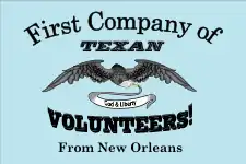 New Orleans Greys FlagThis flag emblazoned with the American bald eagle was used by the First Company of New Orleans Greys volunteers under the commands of Captain Thomas H. Breece and Robert C. Morris participated in driving the Mexican Army from San Antonio and many were captured and later killed in the Goliad Massacre. Elements of the New Orleans Grays fought in the Battle of San Jacinto on April 21, 1836.