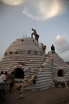 Eco-Dome sandbag shelter under construction in Djibouti