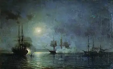 Turkish steamships attack 44 gun frigate Flora (1857)