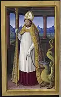 Saint Lifard with a dragon  in the  Grandes Heures of Anne of Brittany by Jean Bourdichon