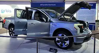 2022 Ford F-150 Lightning with Mega Power Frunk displayed