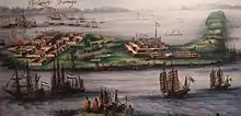 Color painting of the view of Fort Zeelandia